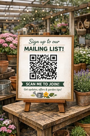 QR Code Mailing List Sign at Garden Centre